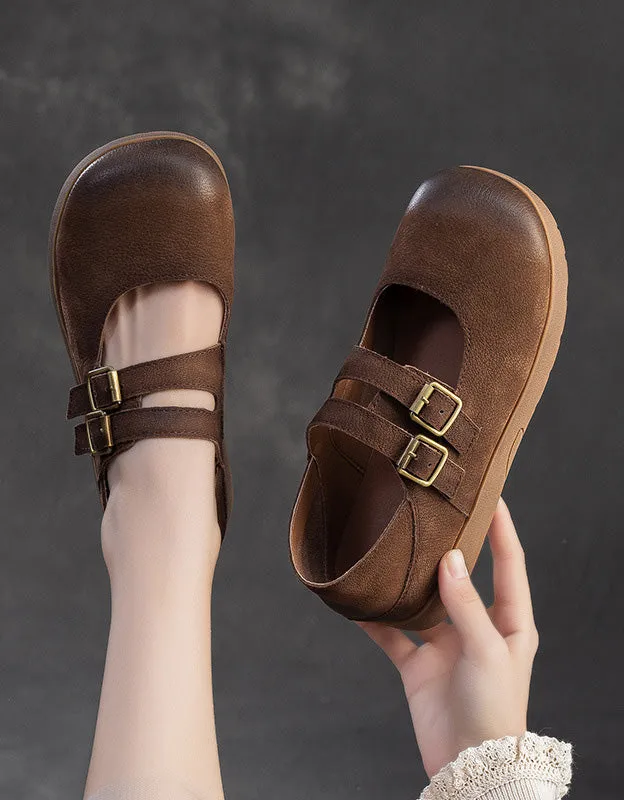 Spring Double Buckles Comfortable Retro Flat Shoes