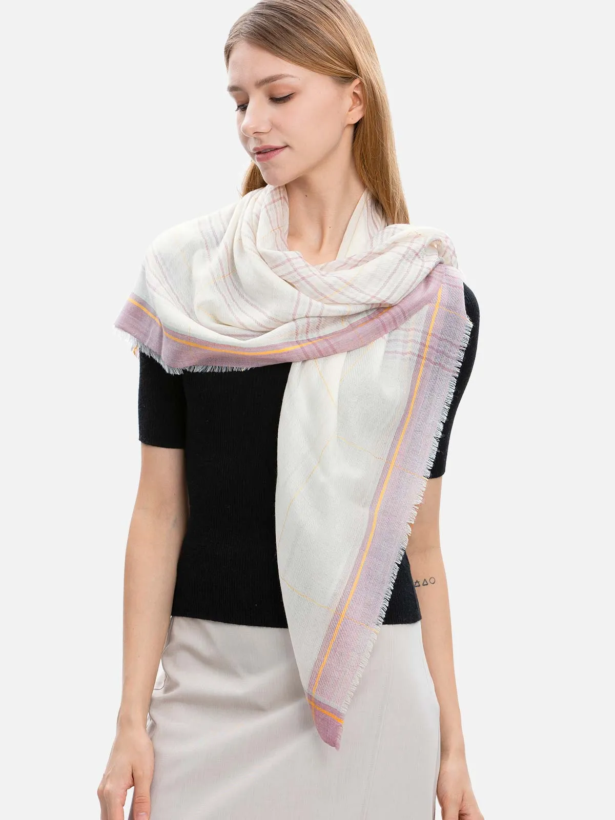 Square - Featherlight Purple Plaid Cashmere Scarf