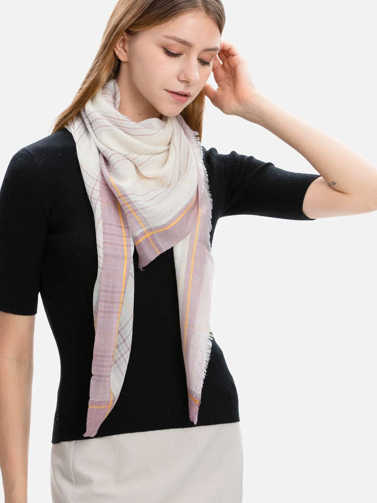 Square - Featherlight Purple Plaid Cashmere Scarf