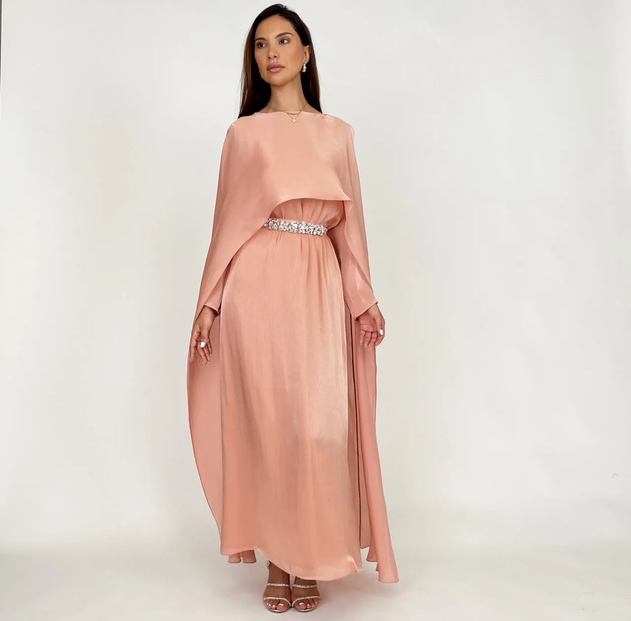SS24 REEM CORAL ORGANZA CAPE DRESS