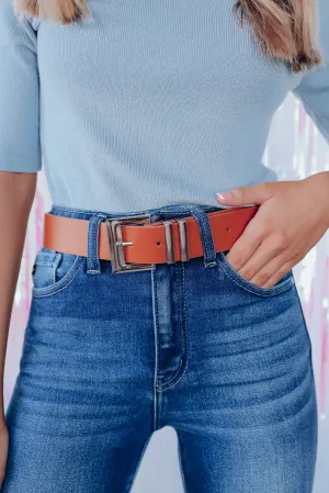 Staple Rectangle Buckle Belt - Cognac