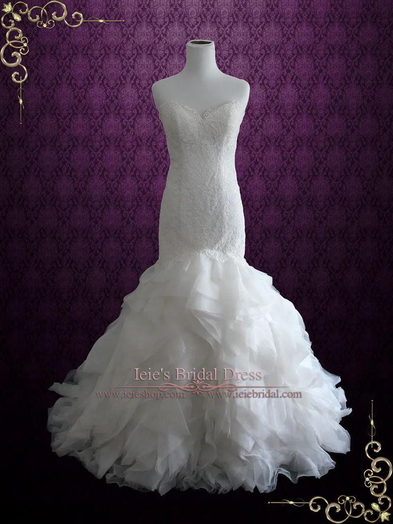 Strapless Lace Mermaid Wedding Dress with Organza Ruffle Skirt | Lindsay