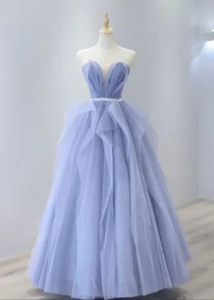 Strapless Tulle Long Prom Dresses Lovely Sweetheart Neckline Evening Dresses