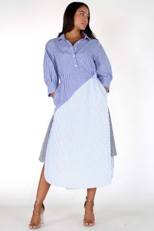 Stripe color  midi dress hi lo hem with pockets