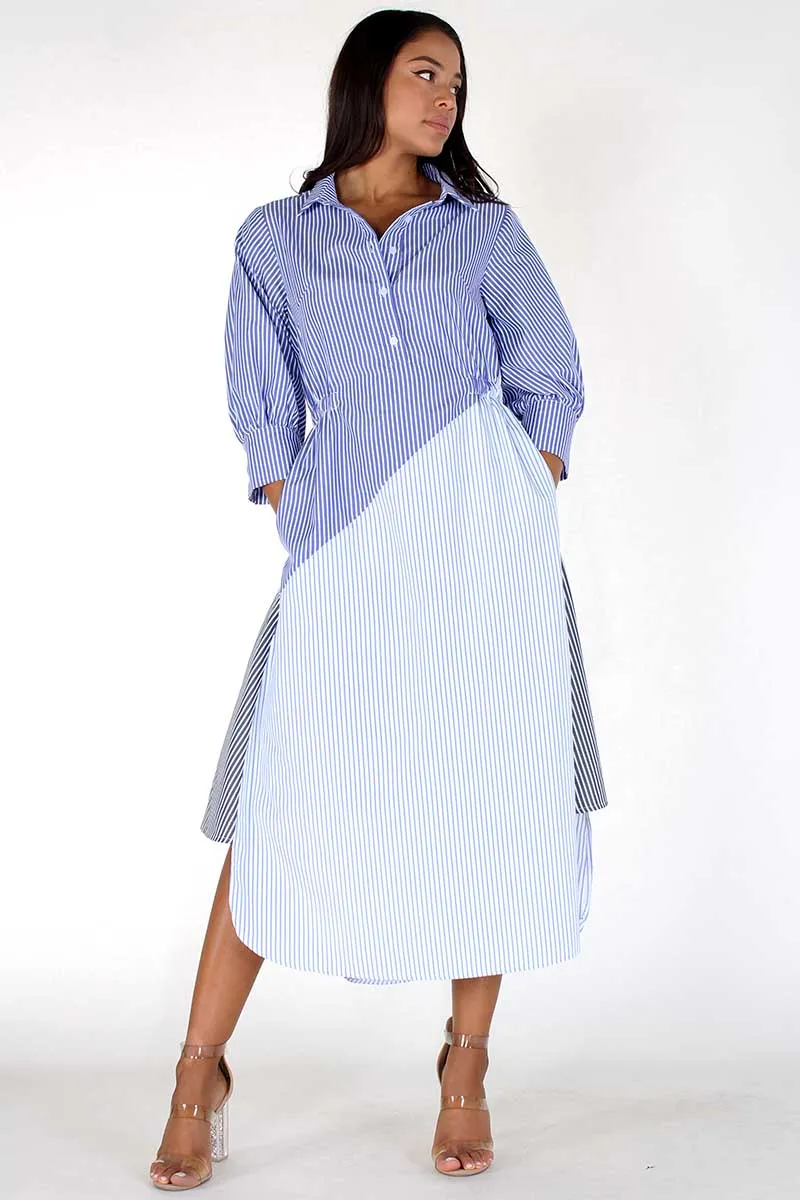 Stripe color  midi dress hi lo hem with pockets