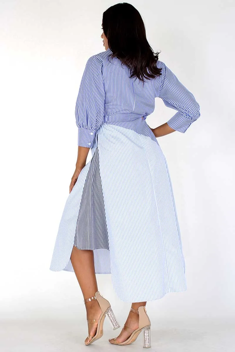 Stripe color  midi dress hi lo hem with pockets