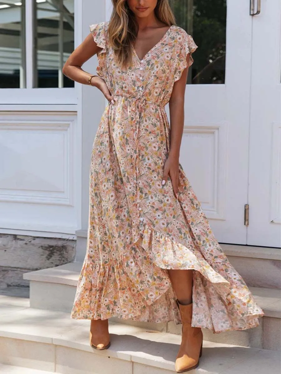 Stunncal V-neck Print Irregular Dress