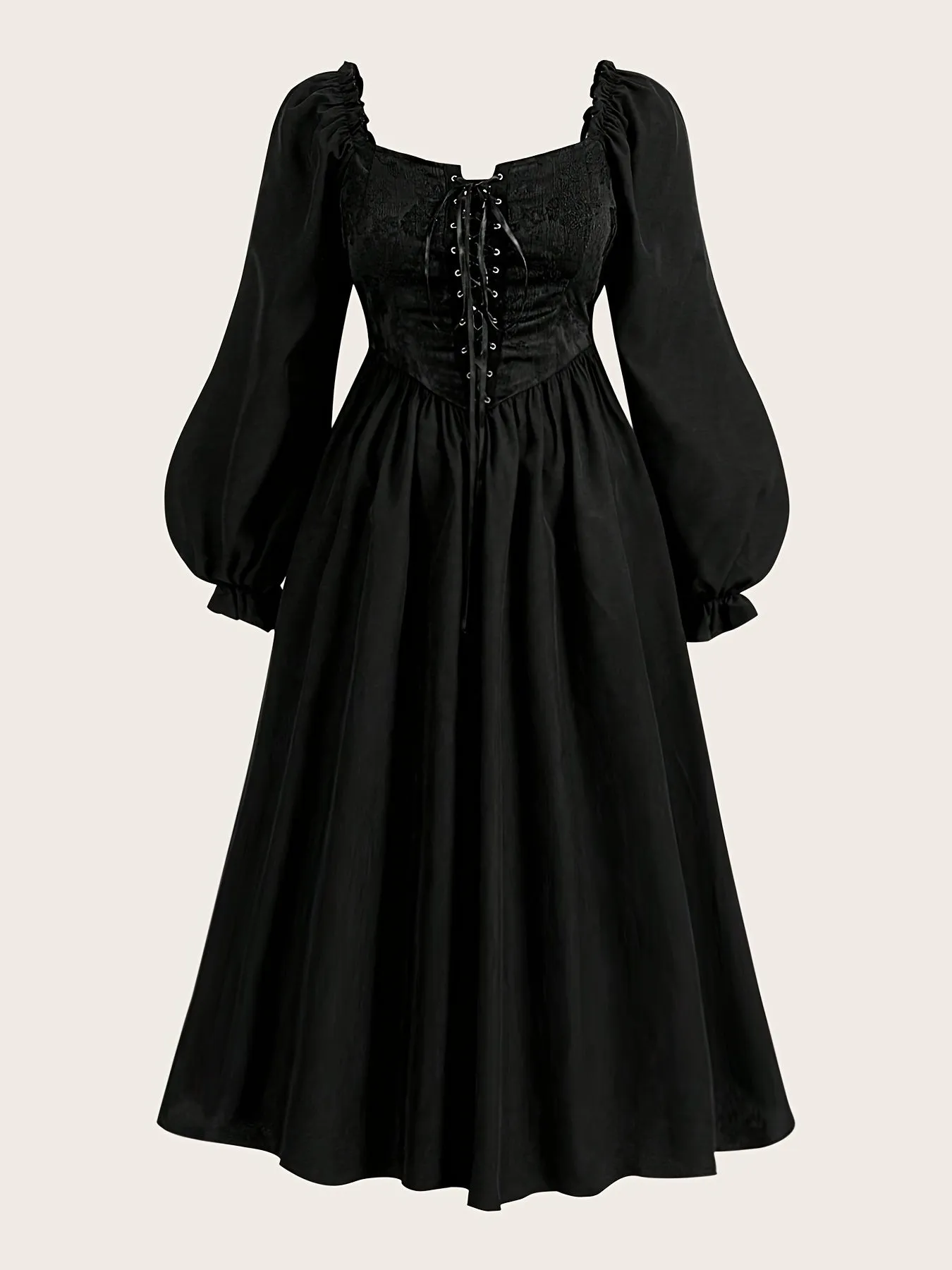Stunning Relaxed Fit Long Sleeve Dress – Tie Belt & Square Neckline