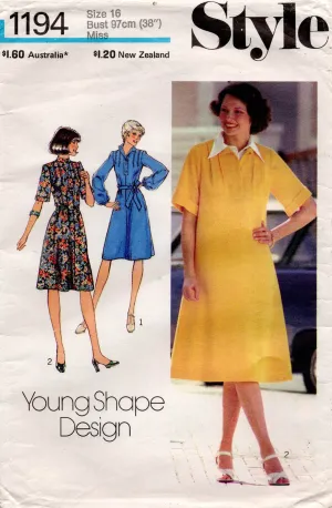 Style 1194 Womens Tucked Front Dress 1970s Vintage Sewing Pattern Size 16 Bust 38 inches