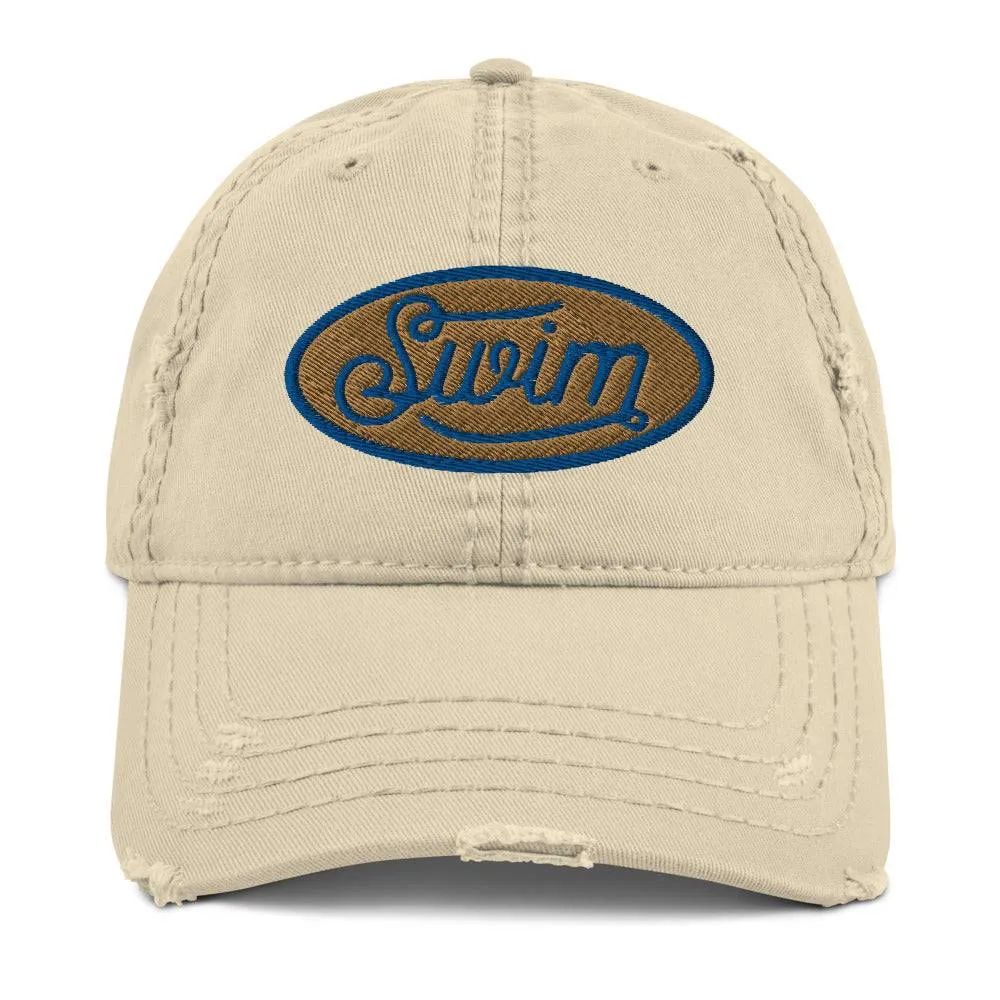 Swimmer Hat Distressed Vintage Swim Embroidery