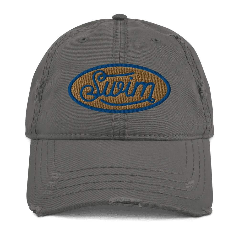 Swimmer Hat Distressed Vintage Swim Embroidery