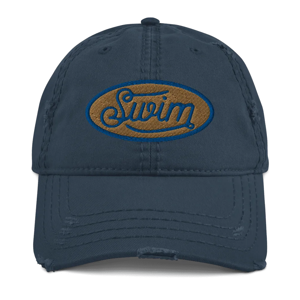 Swimmer Hat Distressed Vintage Swim Embroidery
