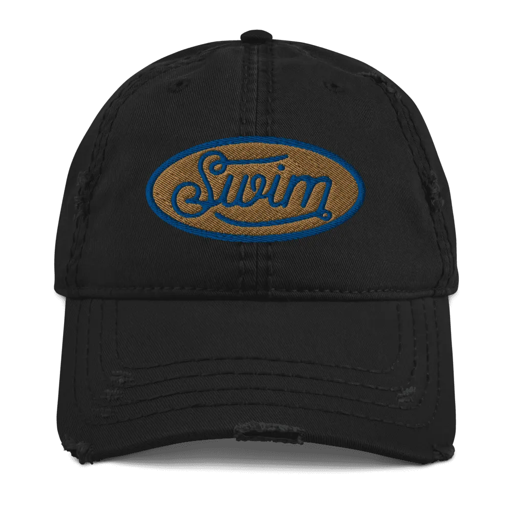 Swimmer Hat Distressed Vintage Swim Embroidery