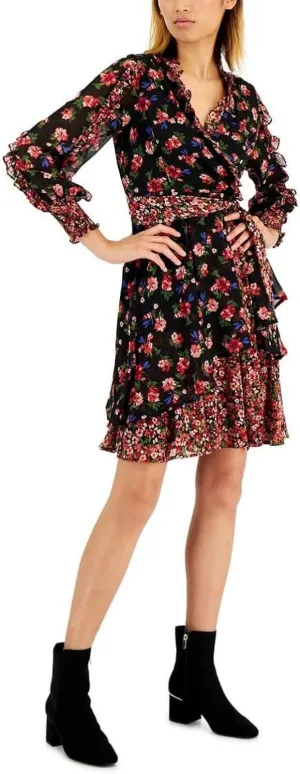 Tahari Asl Womens Chiffon Ruffled Fit & Flare Dress 2AM121-T2 Black / Red 12