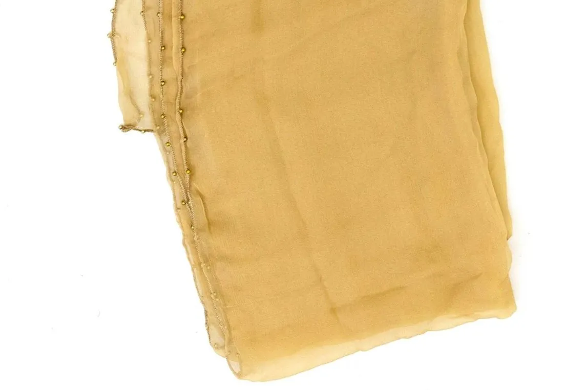 Tan - Beige Chiffon Beaded Dupatta - Scarf