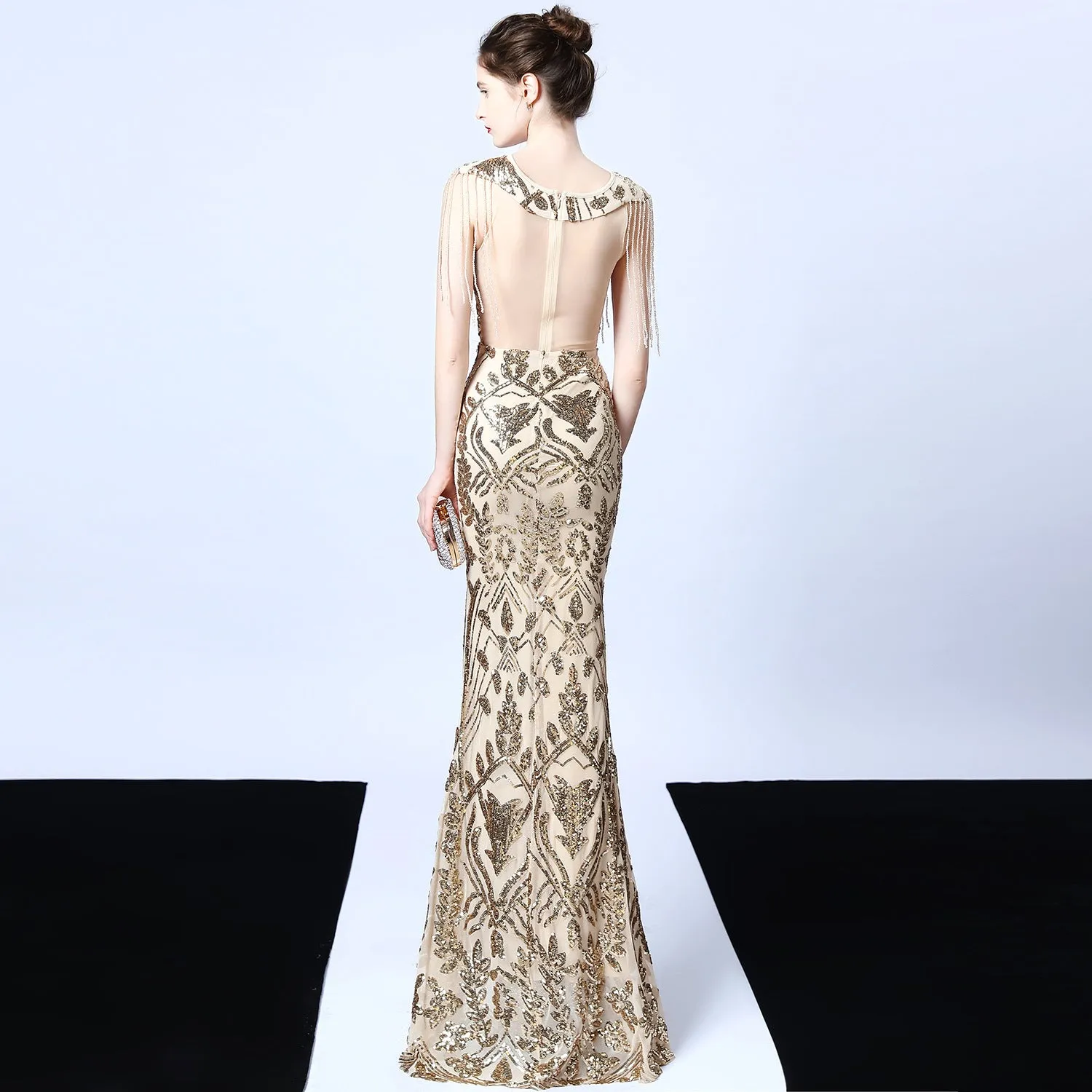 Tassel Sleeve Sequin Long Mermaid Dress