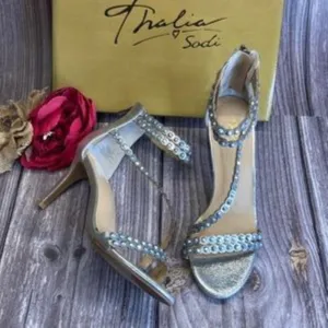 THALIA SODI Darrla Silver Rhinestone Strappy Evening Sandals 7.5M