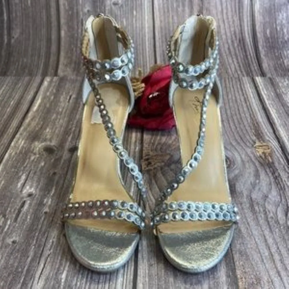 THALIA SODI Darrla Silver Rhinestone Strappy Evening Sandals 7.5M