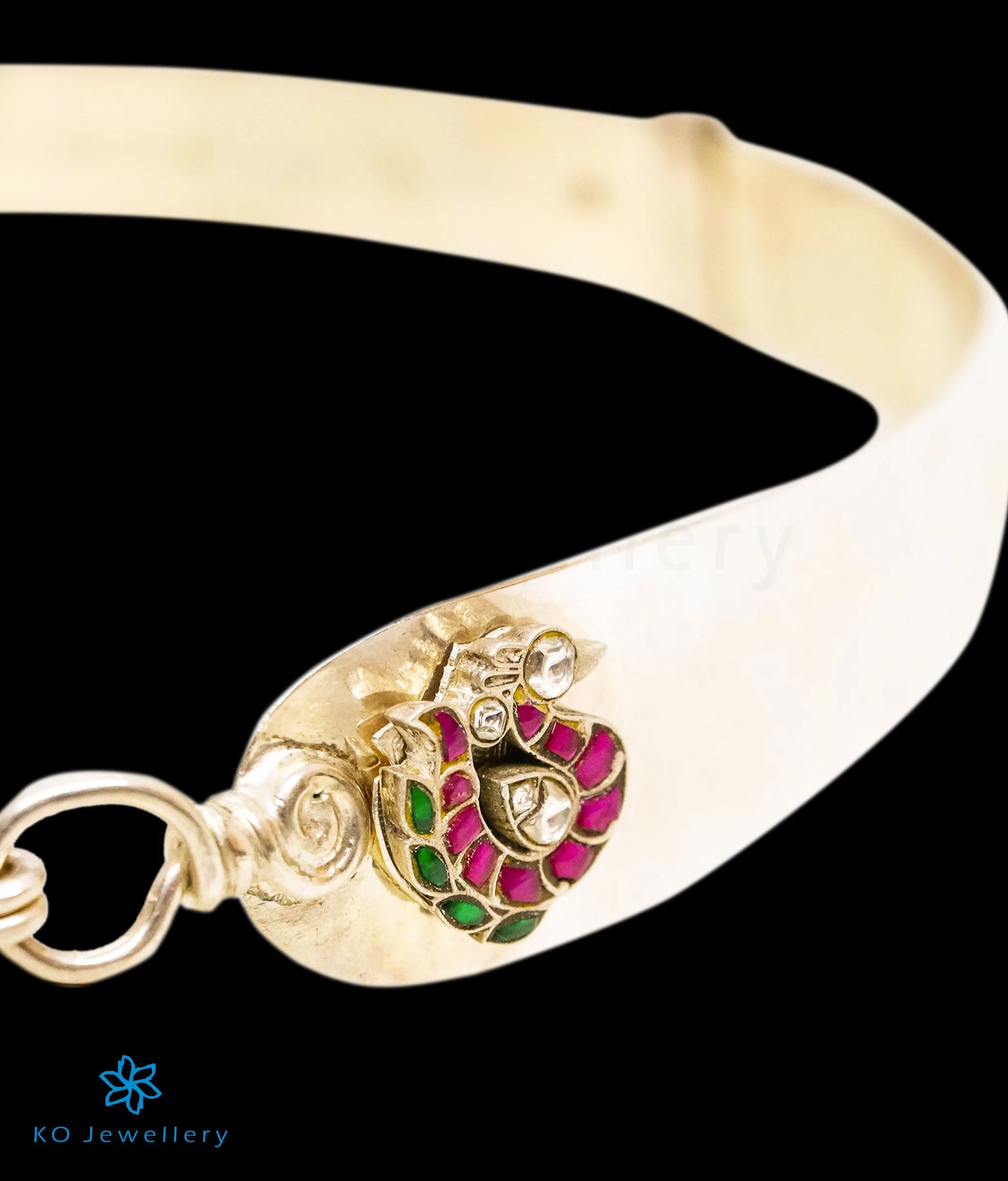 The Kamya Silver Kundan Peacock Waist belt (Bright Silver)