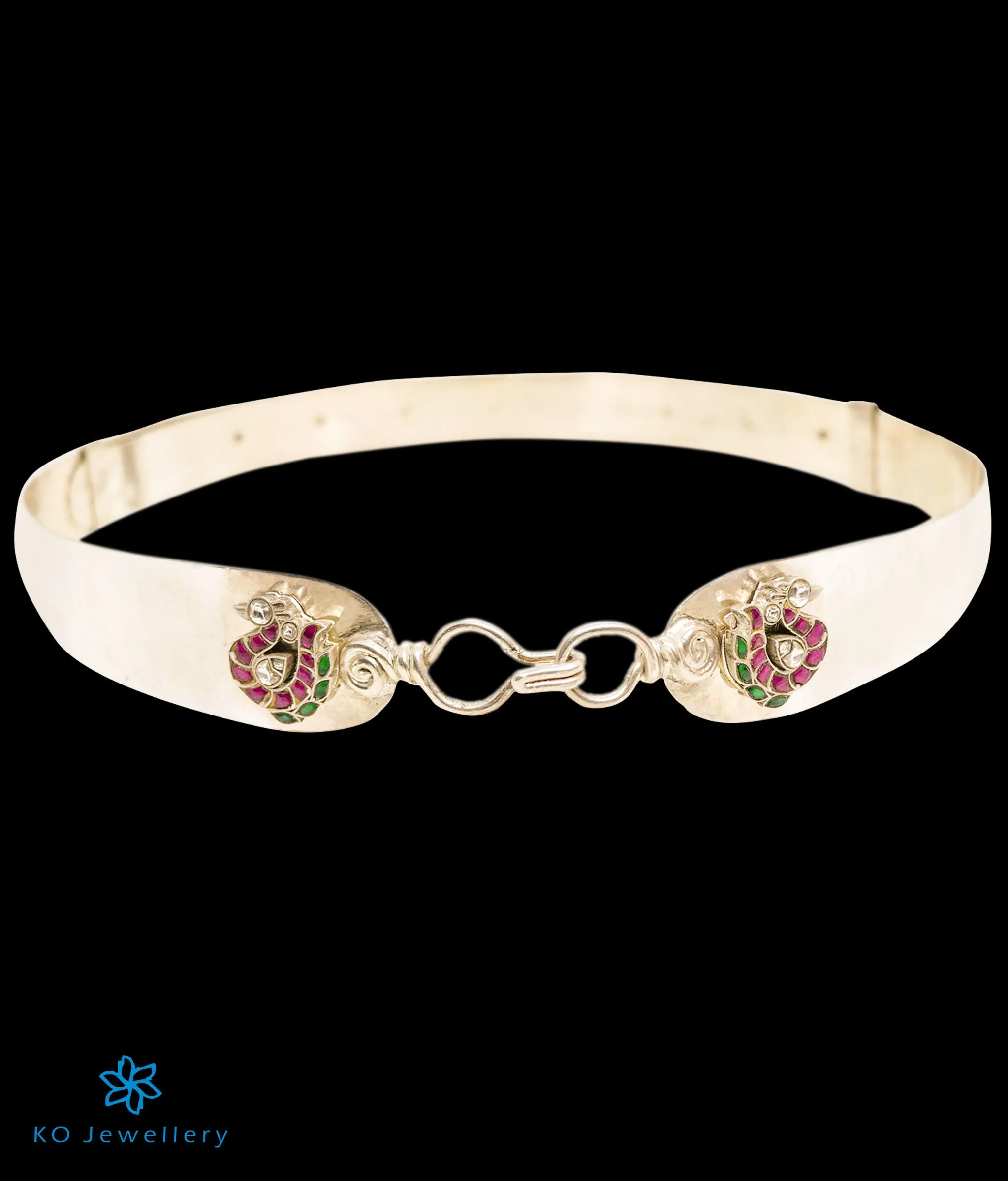 The Kamya Silver Kundan Peacock Waist belt (Bright Silver)
