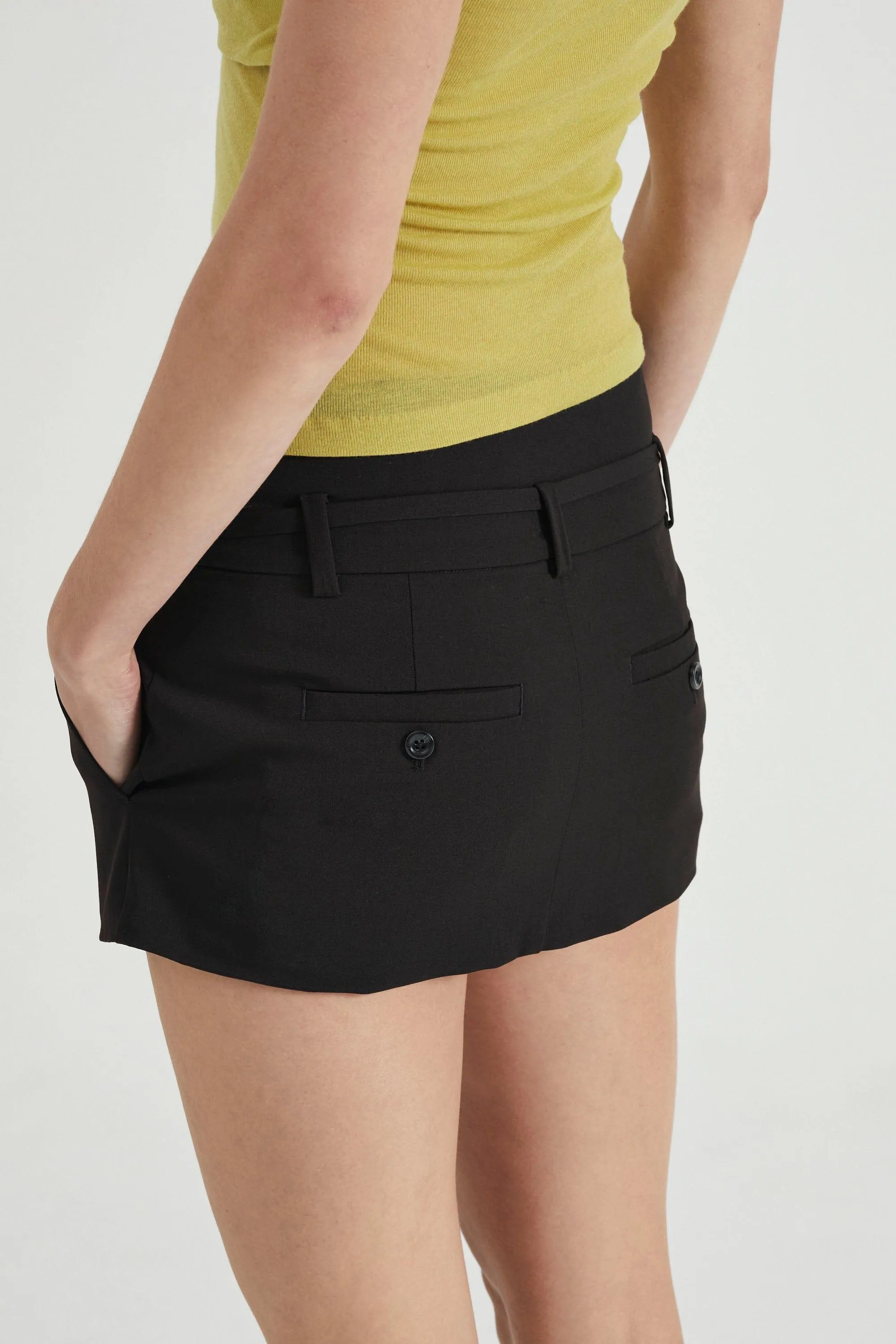 TIE UP TAILORED MINI SKIRT | BLACK