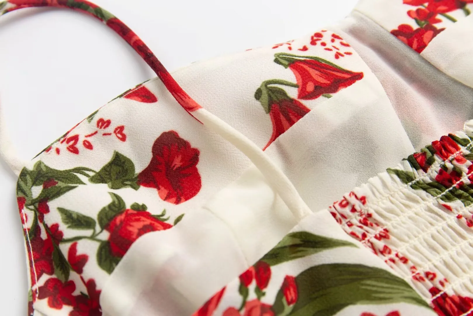 Tied Strap Red Floral Fit and Flare Mini Dress