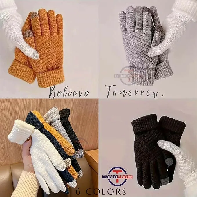 Tomorrow Winter Touchscreen Gloves Unisex Wool Knit, Warm & Stylish (MultiColours)