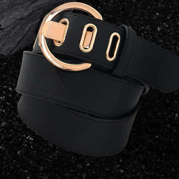 Trendy Round Buckle Belt for Women – Black