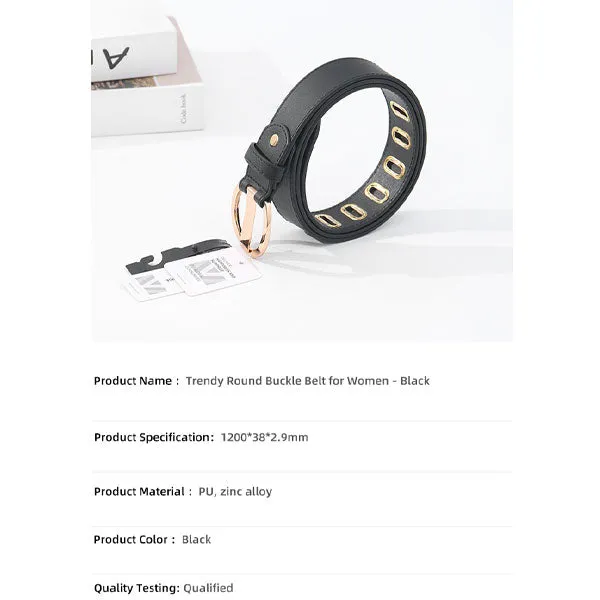 Trendy Round Buckle Belt for Women – Black