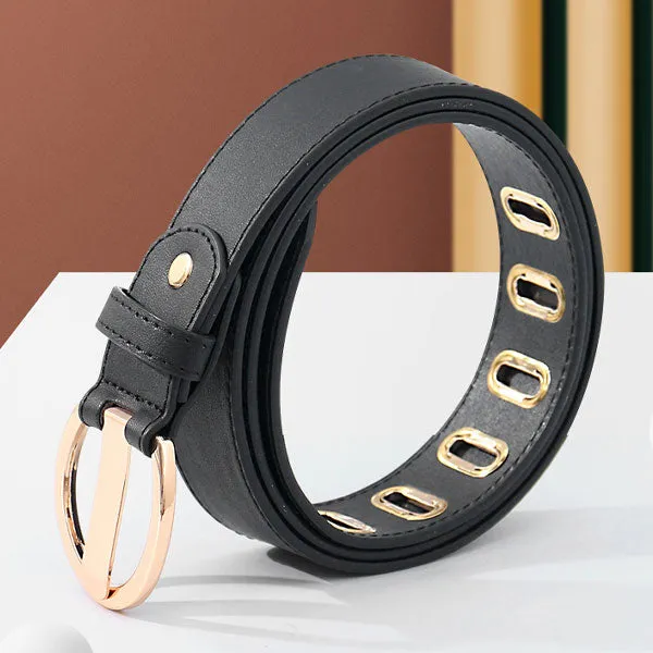Trendy Round Buckle Belt for Women – Black