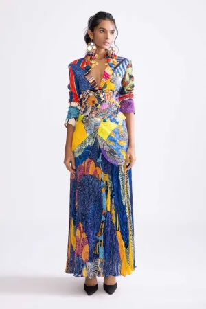 Tribal printed blazer, corset belt and skirt