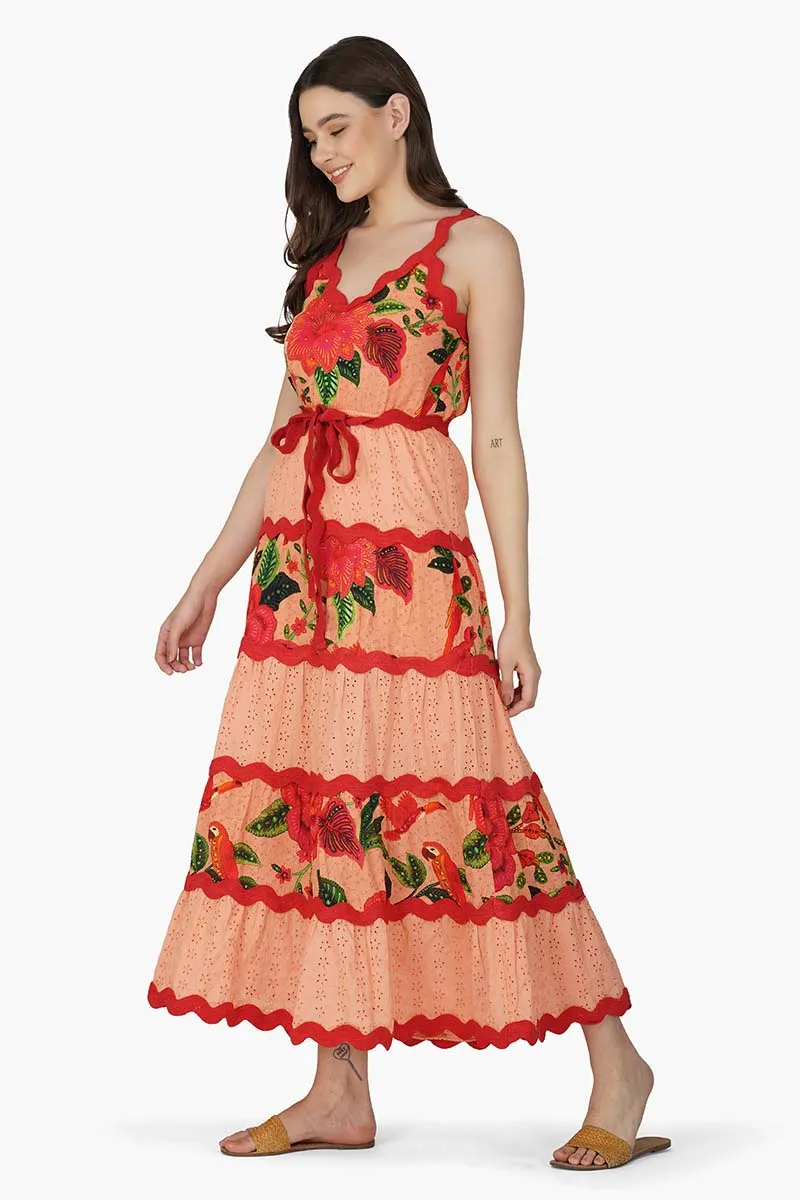 Tropical Bloom Schiffli Maxi Dress