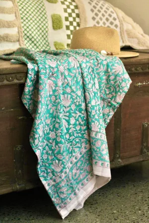 Turquoise Cotton Sarong – Hand-Block Printed