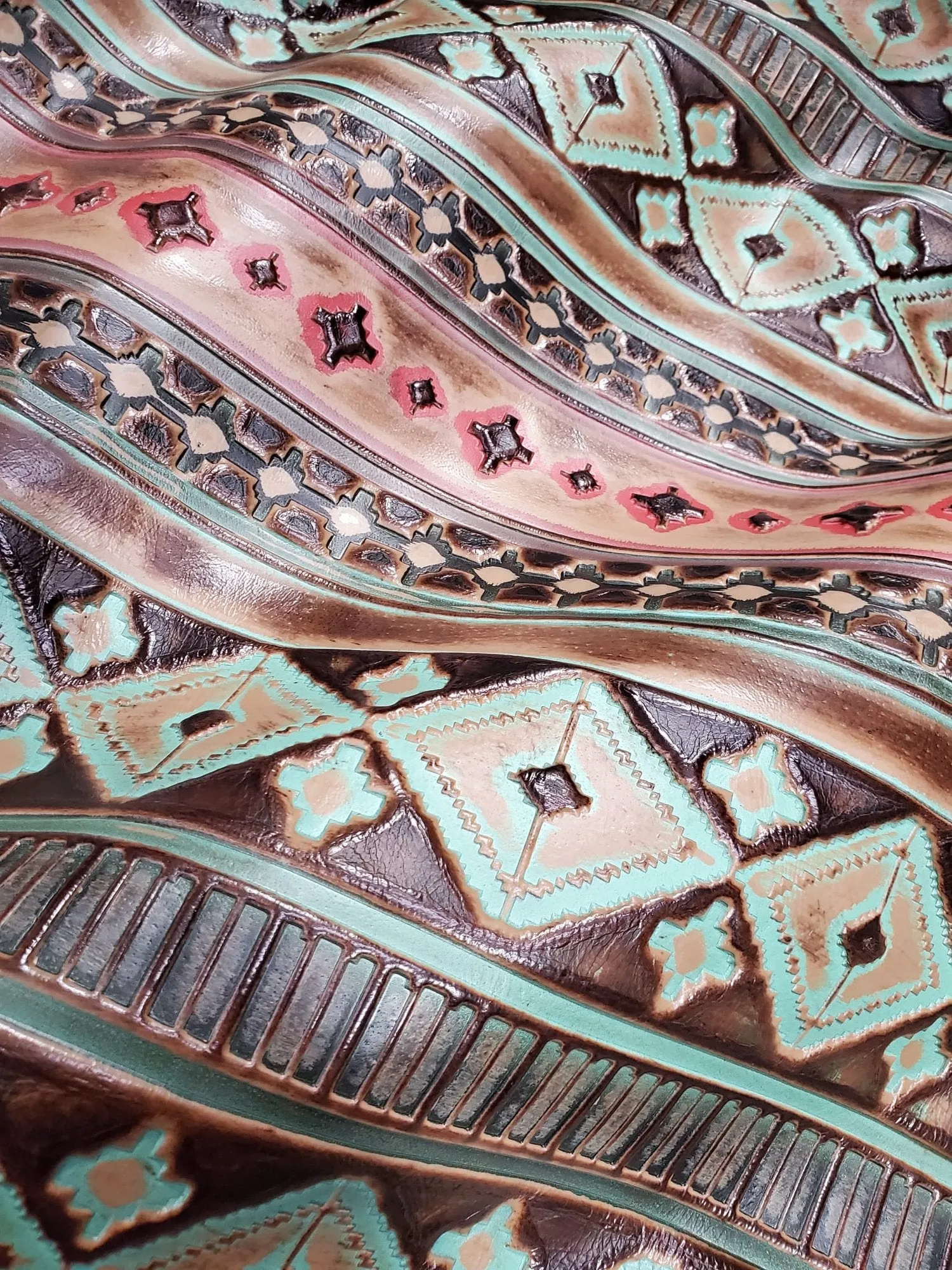 Turquoise Navajo Leather Belt with Leather Fringe Closure 905d
