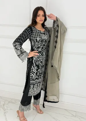 UMR902 - Black Memsaab Formal Chiffon Suit