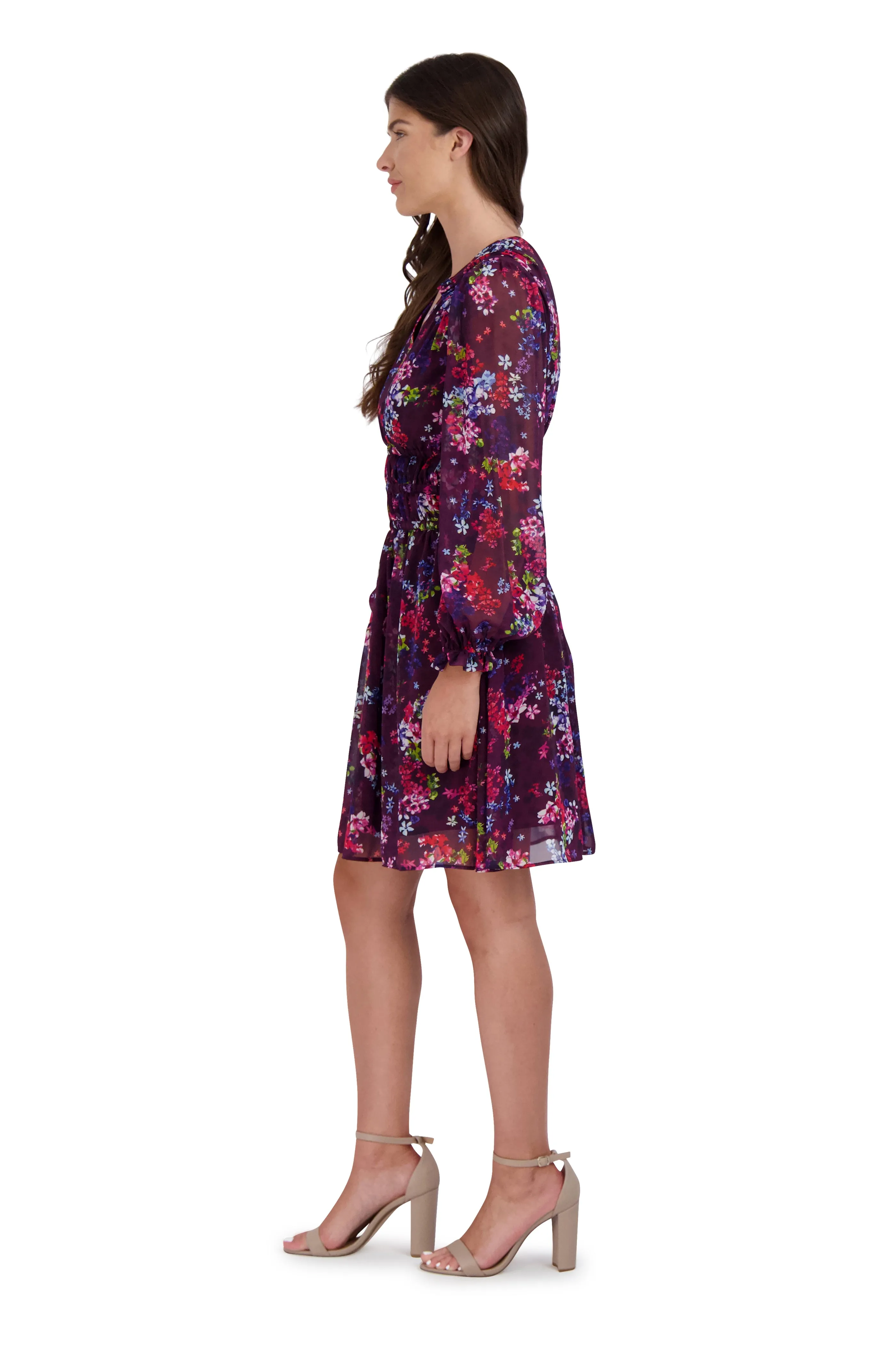 V Neck Long Sleeve Short Dress