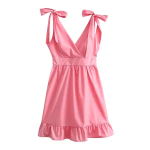 V-Neck Tied Strap Fit and Flare Mini Dress