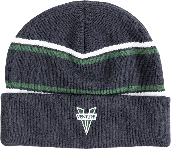 VENTURE | Heritage Cuff Striped Beanie | Navy W/ White & Green
