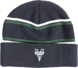 VENTURE | Heritage Cuff Striped Beanie | Navy W/ White & Green