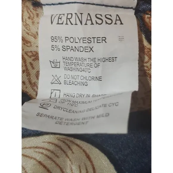 Vernassa Size XXL Blue Gold Satiny Scroll Print Pockets Long Soft Wrap Robe