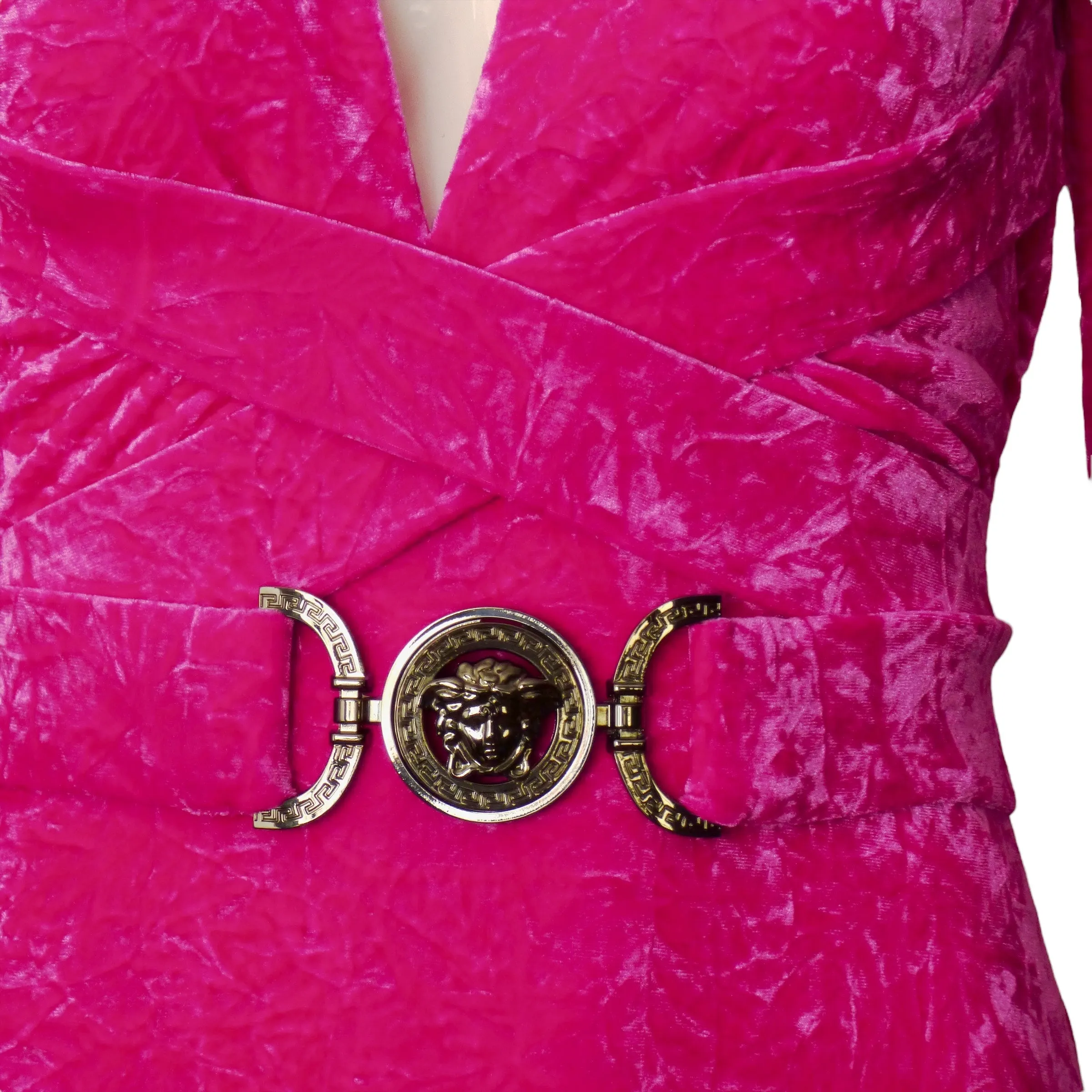 VERSACE- NWT 2023 Fuchsia Crushed Velvet Hoodie Dress, Size-2