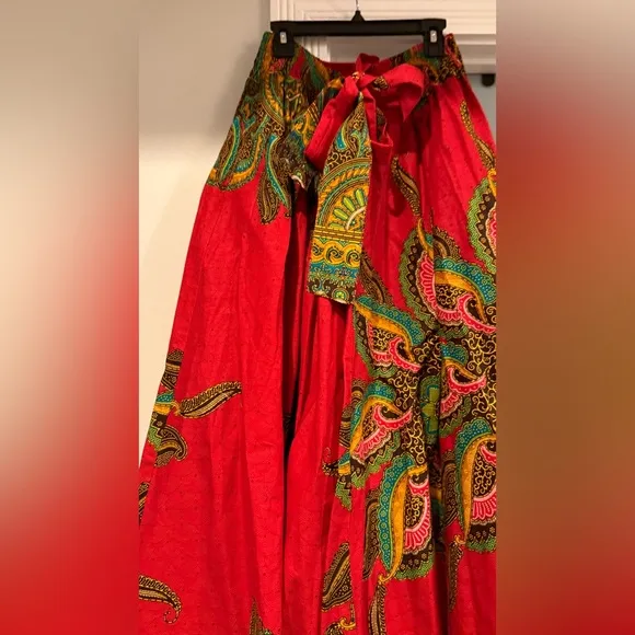 Vibrant Red Floral Maxi Skirt – worn once