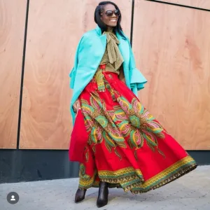 Vibrant Red Floral Maxi Skirt – worn once