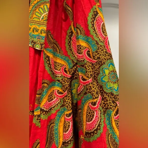 Vibrant Red Floral Maxi Skirt – worn once