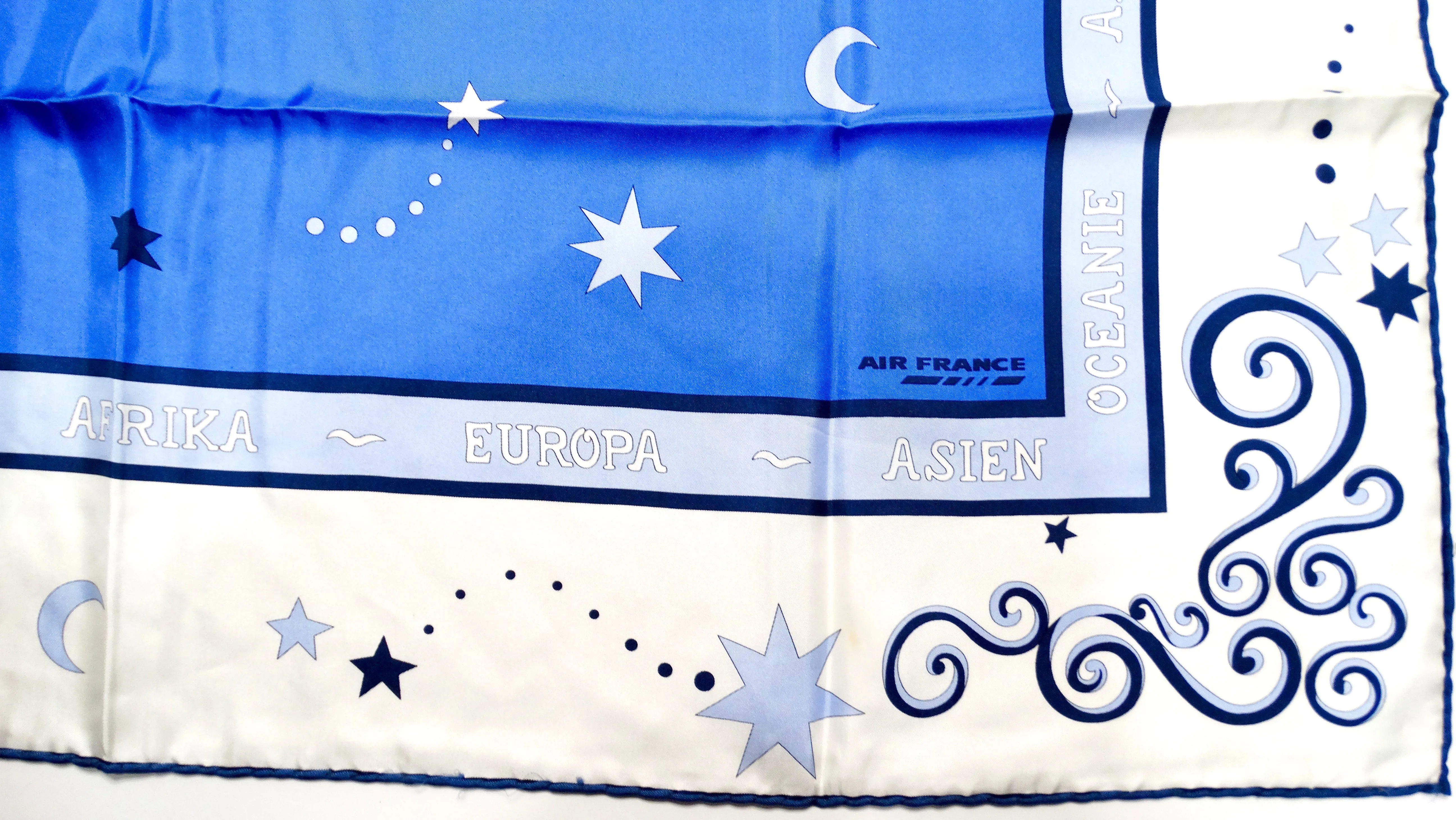 Vintage Air France Blue & White Hippocampus Print Silk Scarf