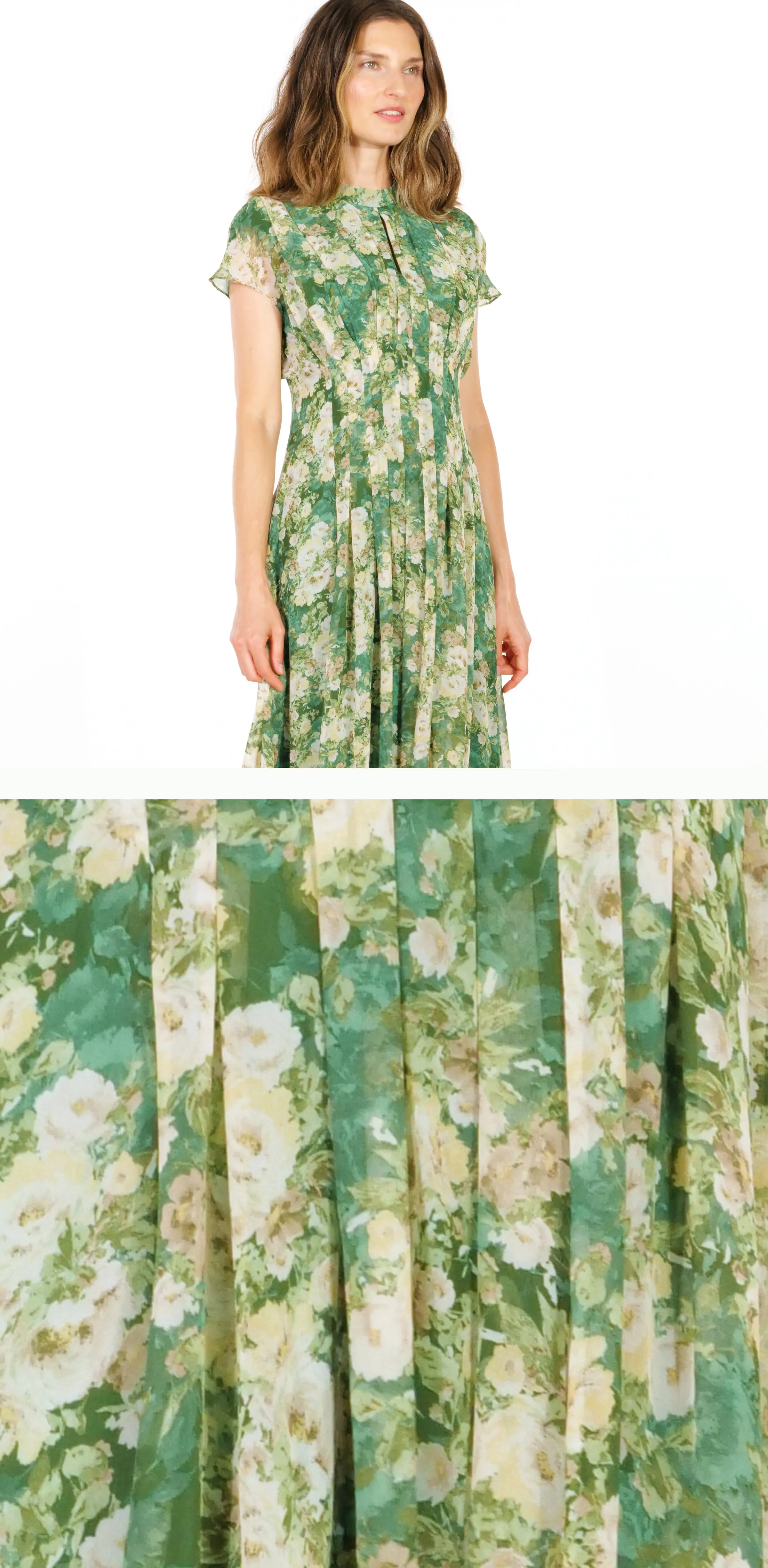Vintage Botanical Flutter Sleeve Midi Dress