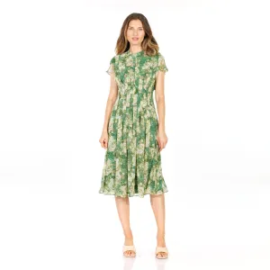 Vintage Botanical Flutter Sleeve Midi Dress