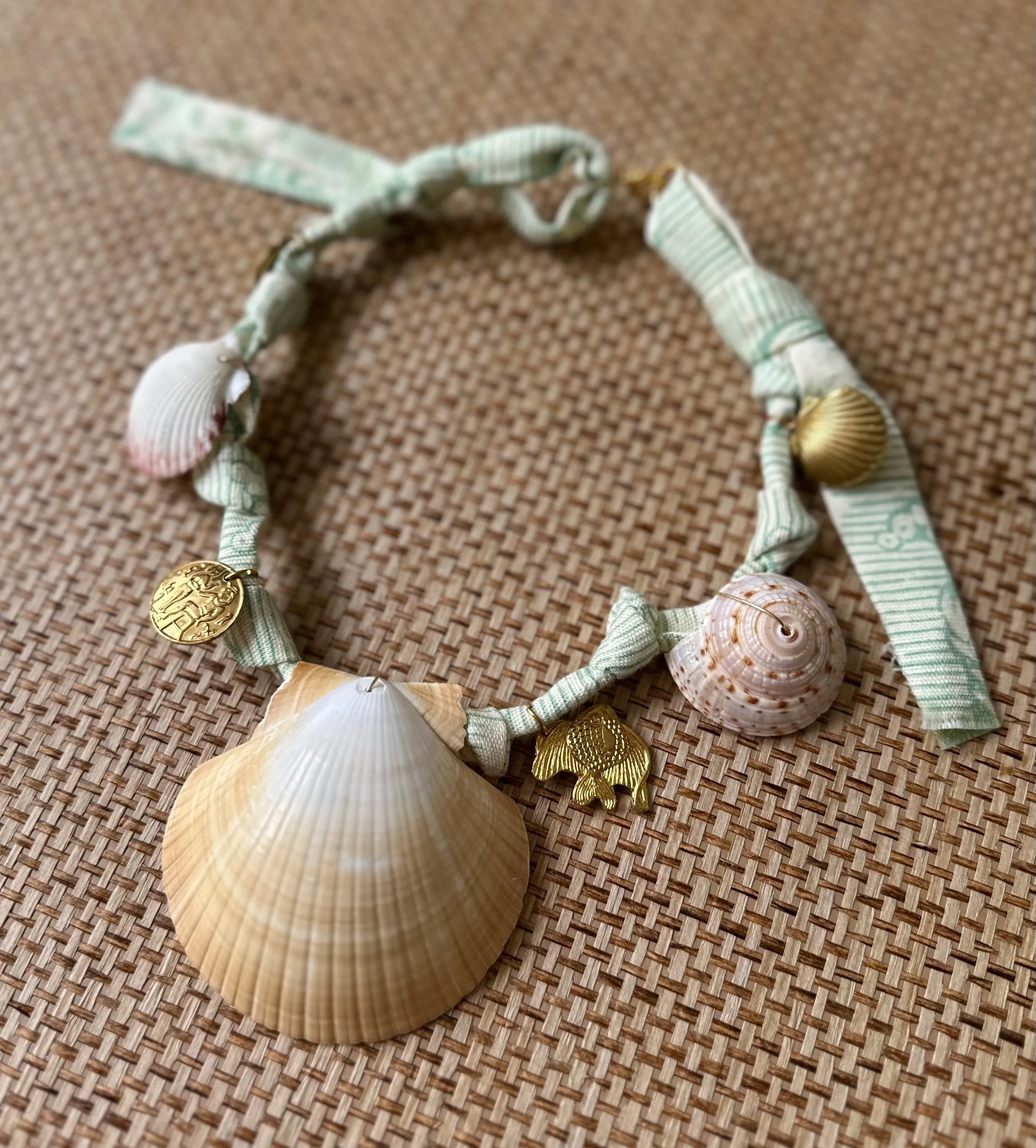 Vintage Floral Chintz Fabric Charm Necklace