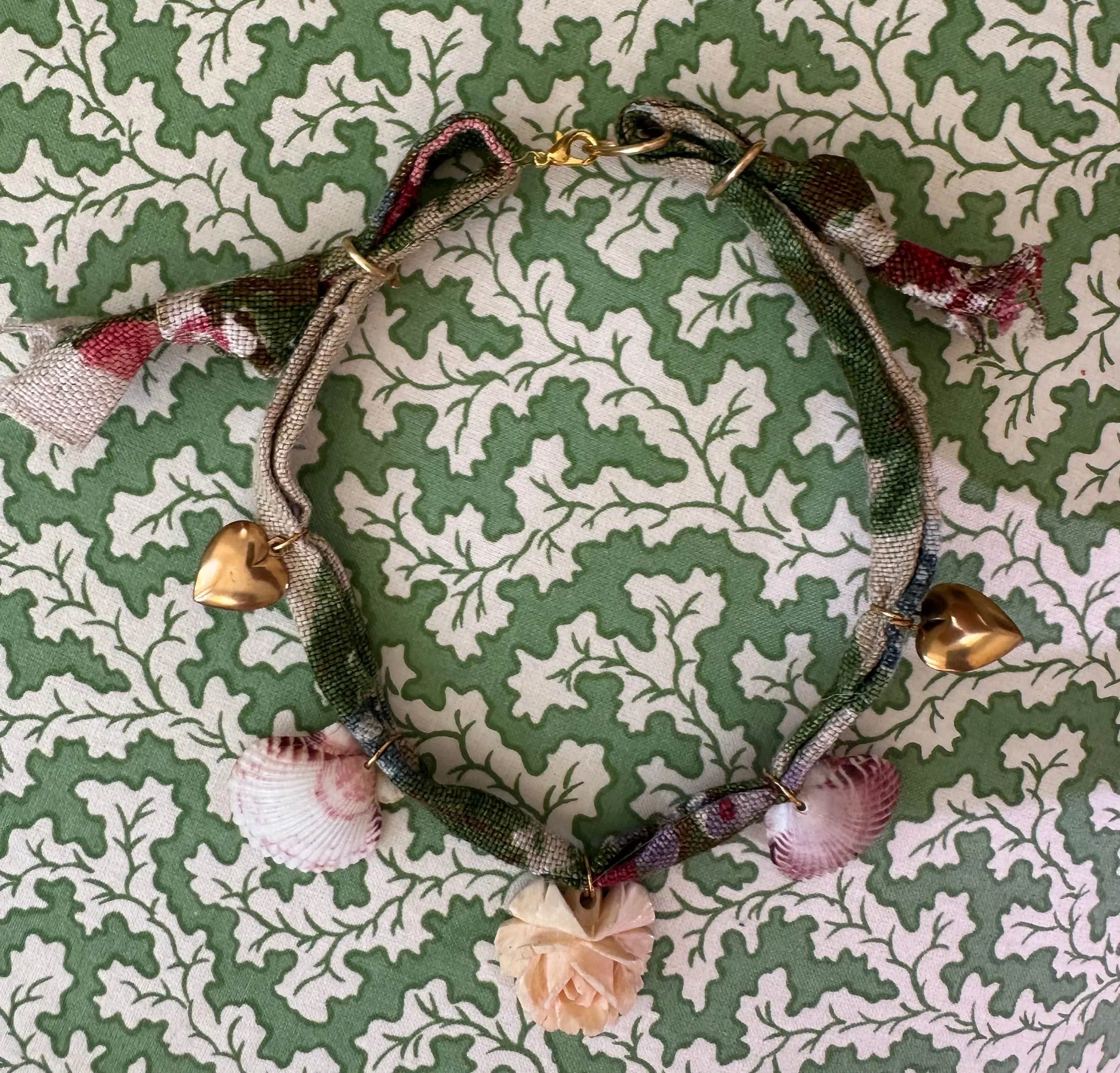 Vintage Floral Chintz Fabric Charm Necklace