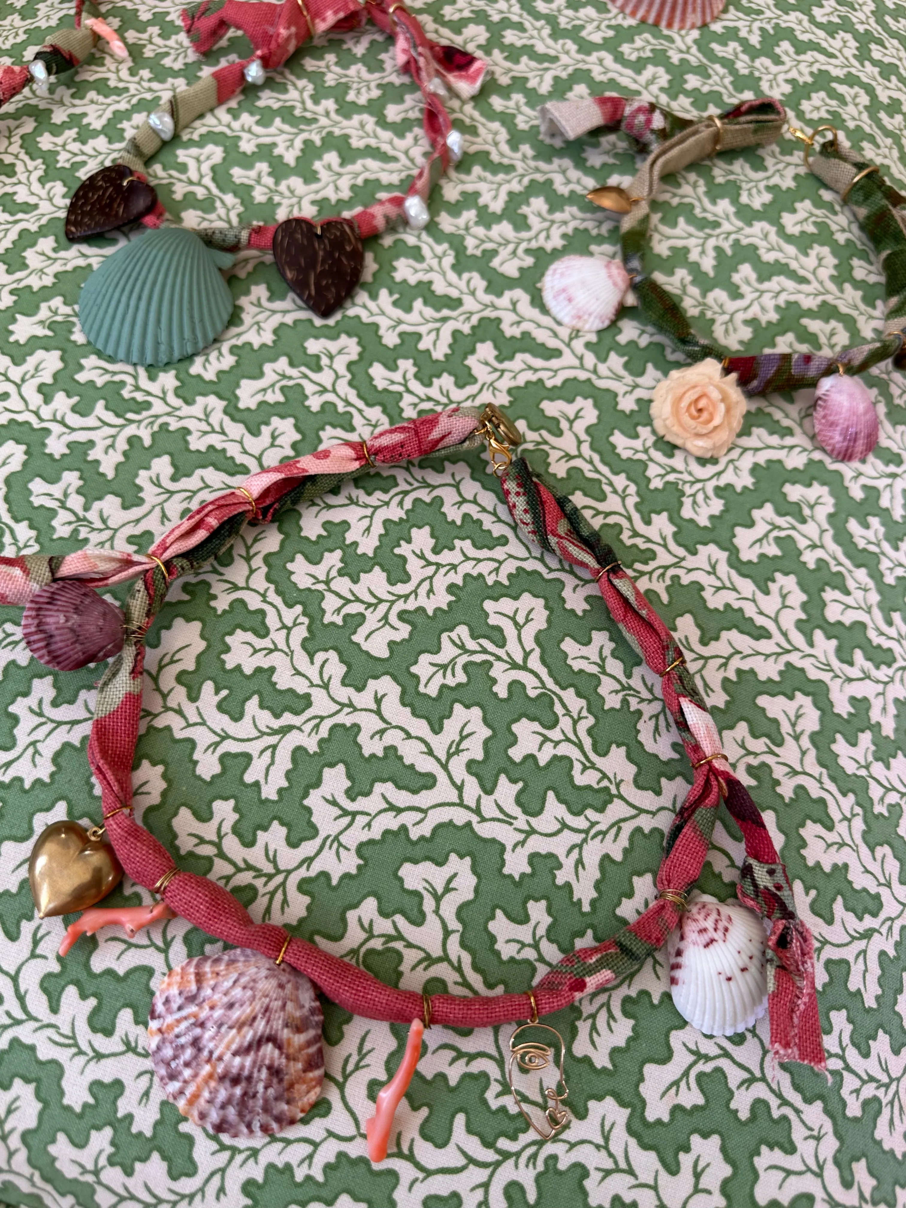 Vintage Floral Chintz Fabric Charm Necklace